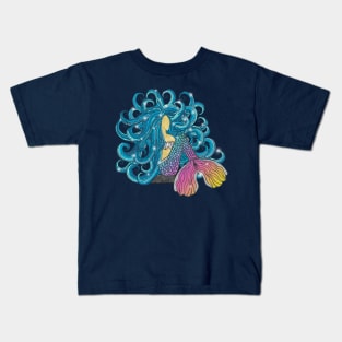 Blue Hair Rainbow Mermaid Kids T-Shirt